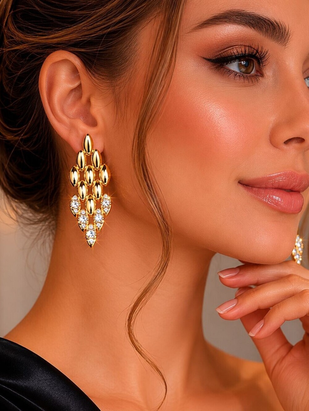 Chunky Elegant Gold Crystal Drop Earrings — image 6 of 8